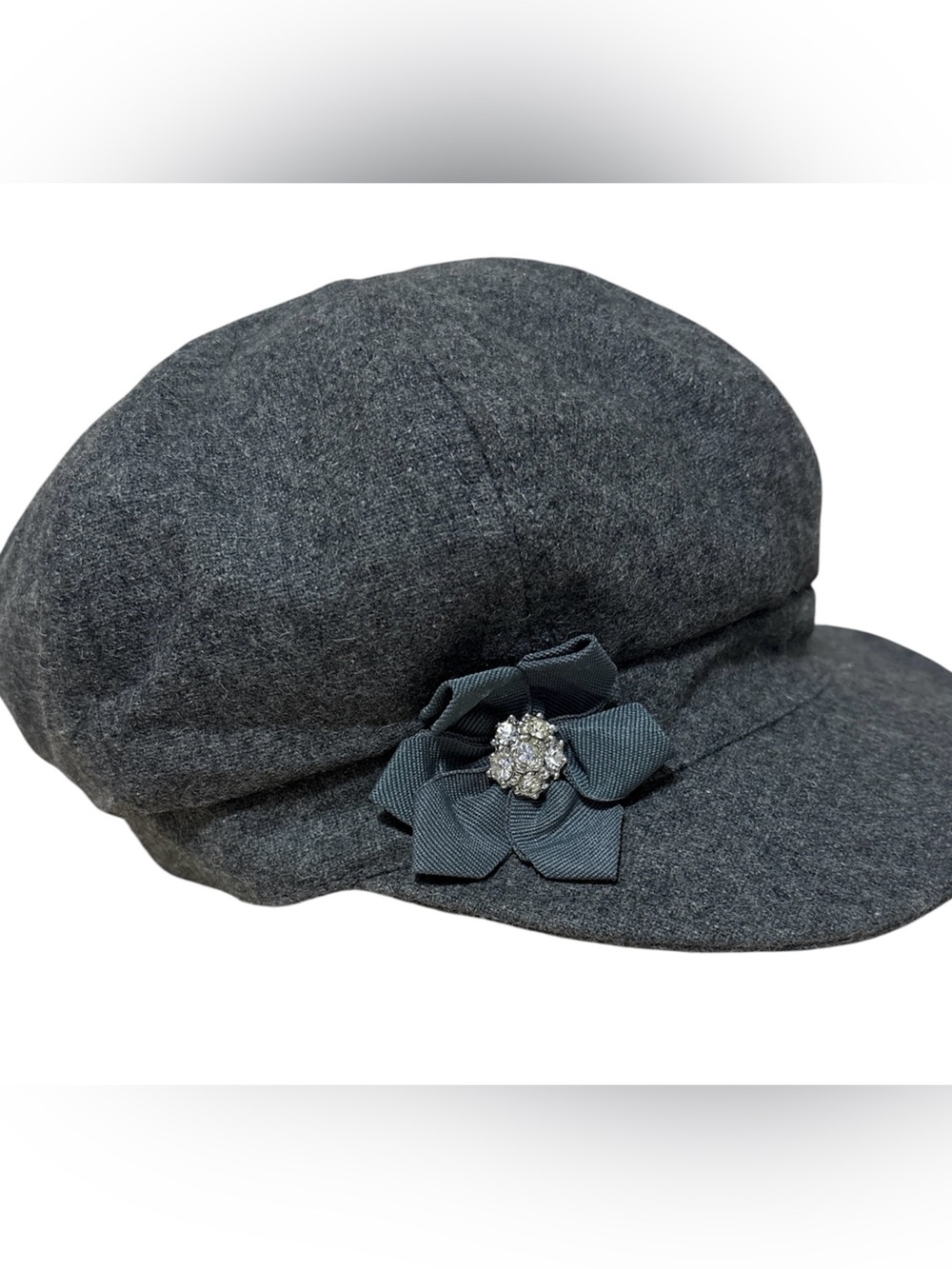 August hats Women's Charcoal Gray Wool Flower Accent Newsboy Cap
